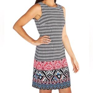 Mario Serrani Black White Sheath Dress with Border Print Hem 14